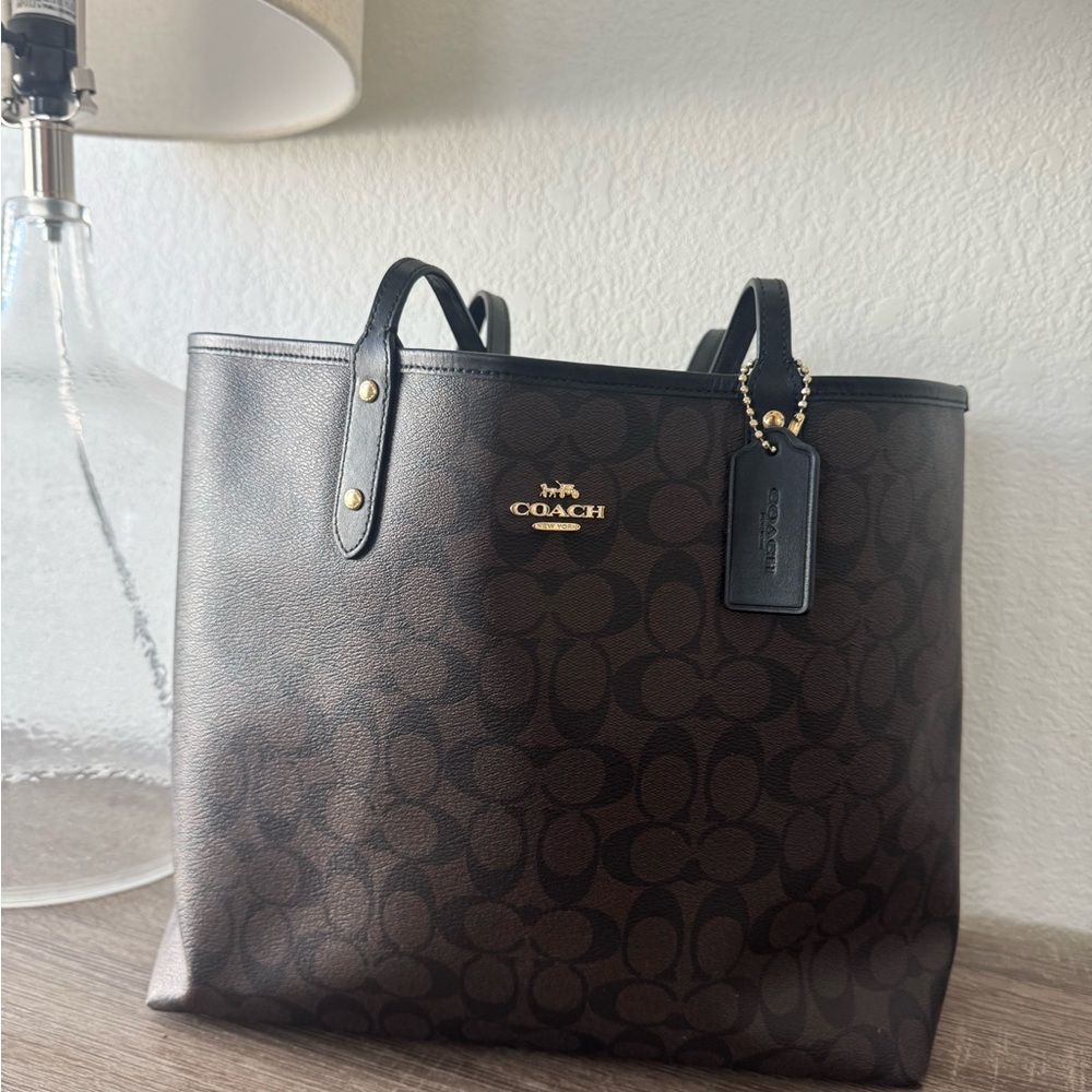Coach Reversible Black and Brown Medium Signature Tote